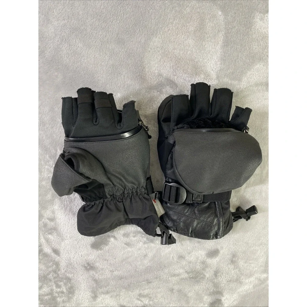 KastKing ThermoGrip Ice Fishing Mittens Mens L Black Leather Fingerless Cold